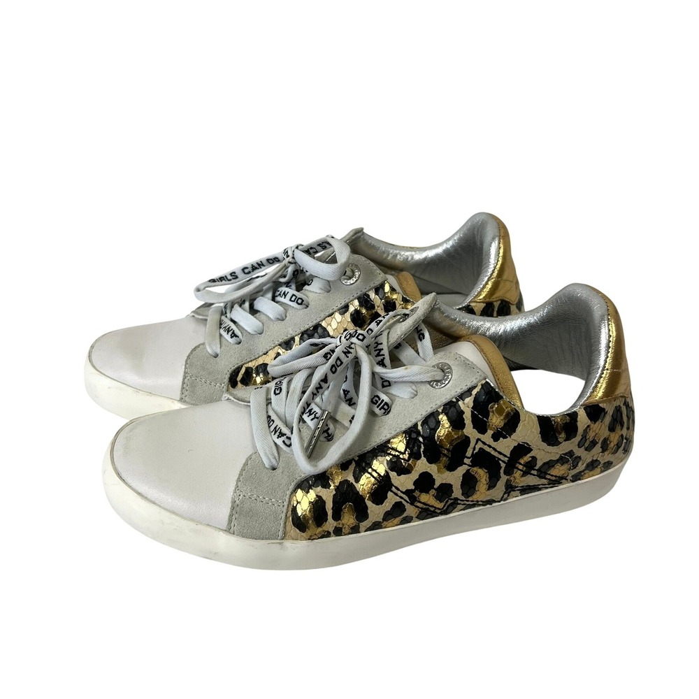 Zadig & Voltaire Leo Wild Gold Leopard Print Leather Sneakers Eu 37 US 6.5 Italy